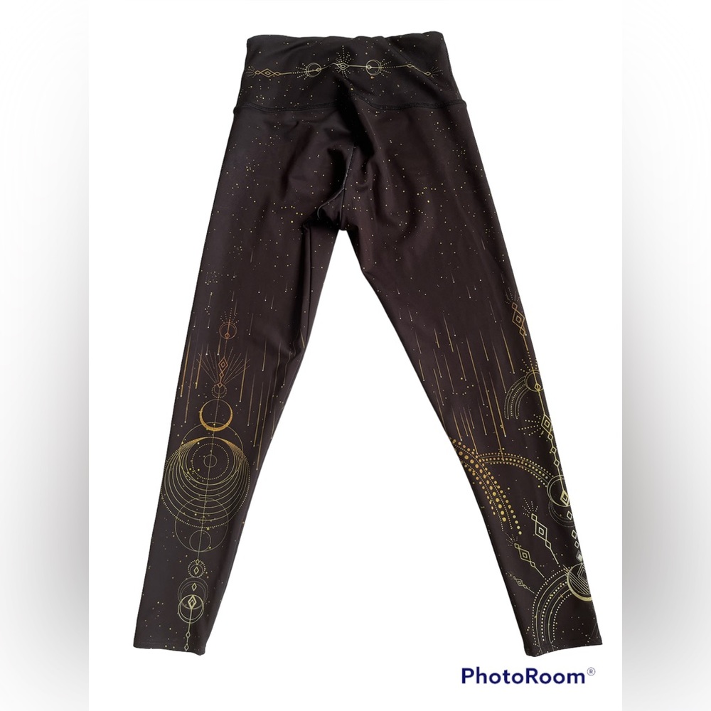 Onzie Black and Gold Celestial Yoga Leggings High Waisted Women’s Medium